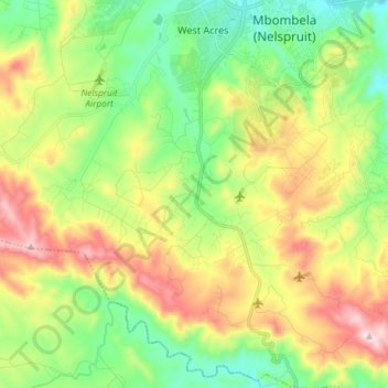 Mapa topográfico Mbombela Ward 16, altitude, relevo