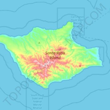 Mapa topográfico Santa Rosa Island, altitude, relevo