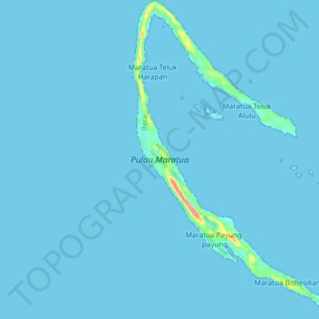 Mapa topográfico Pulau Maratua, altitude, relevo