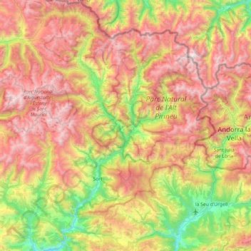 Mapa topográfico Pallars Sobirá, altitude, relevo