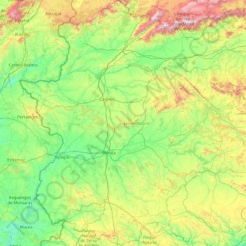 Mapa topográfico Extremadura, altitude, relevo