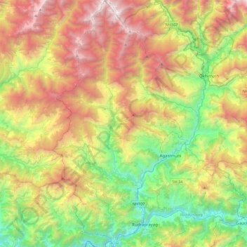 Mapa topográfico Jakholi, altitude, relevo