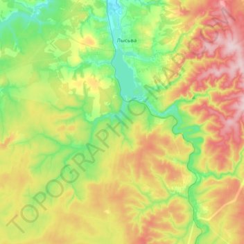 Mapa topográfico Лысьва, altitude, relevo