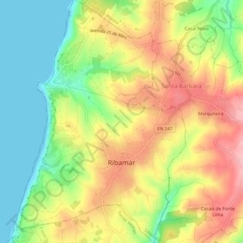 Mapa topográfico Ribamar, altitude, relevo