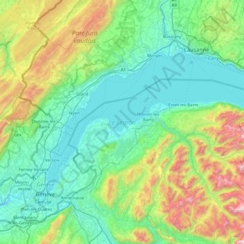 Mapa topográfico Meer van Genève, altitude, relevo