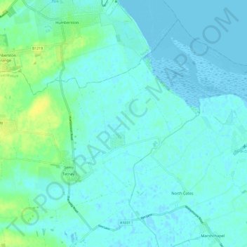 Mapa topográfico Tetney, altitude, relevo