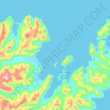 Mapa topográfico Unalaska, altitude, relevo