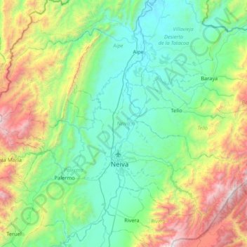 Mapa topográfico Neiva, altitude, relevo