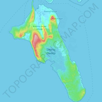 Mapa topográfico Havelock Island, altitude, relevo