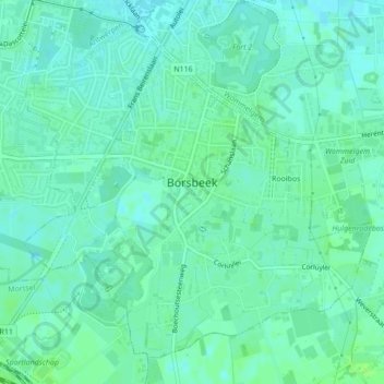 Mapa topográfico Borsbeek, altitude, relevo
