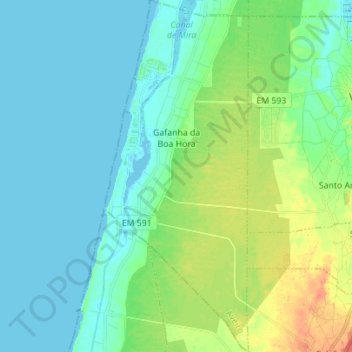 Mapa topográfico Gafanha da Boa Hora, altitude, relevo