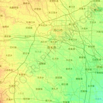 Mapa topográfico 商水县, altitude, relevo
