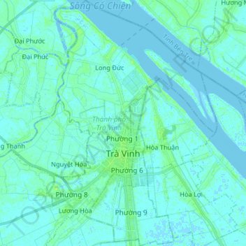Mapa topográfico Trà Vinh City, altitude, relevo