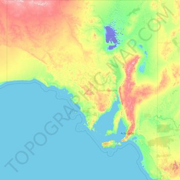Mapa topográfico Südaustralien, altitude, relevo