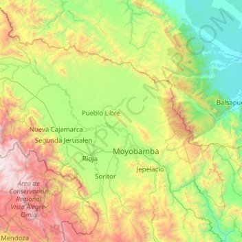 Mapa topográfico Province of Moyobamba, altitude, relevo