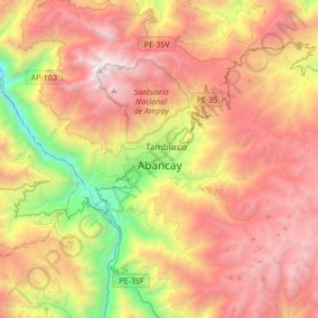 Mapa topográfico Abancay, altitude, relevo