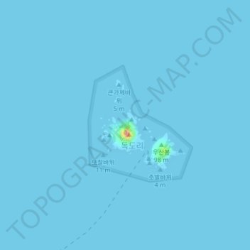 Mapa topográfico Dokdo Island, altitude, relevo