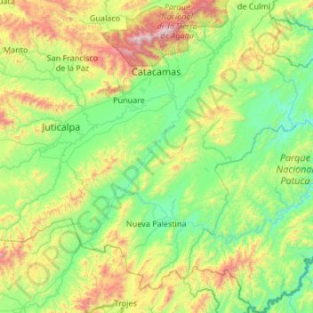 Mapa topográfico Catacamas, altitude, relevo