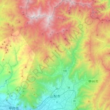 Mapa topográfico Yamanashi, altitude, relevo