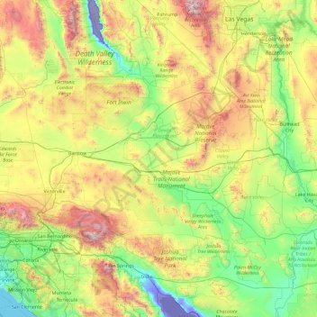 Mapa topográfico San Bernardino County, altitude, relevo