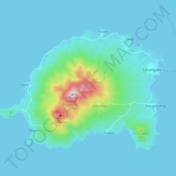 Mapa topográfico Balut Island, altitude, relevo