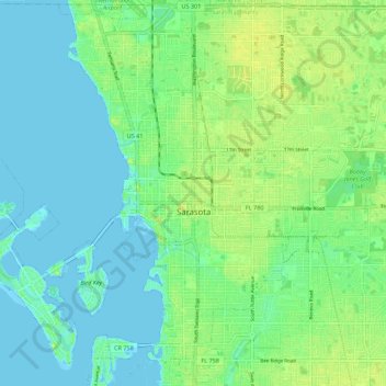 Mapa topográfico Sarasota, altitude, relevo