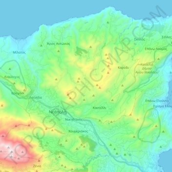 Mapa topográfico Neapoli Municipal Unit, altitude, relevo