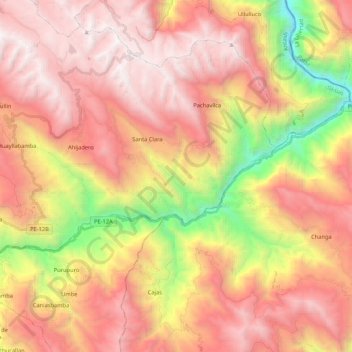 Mapa topográfico Rupac, altitude, relevo