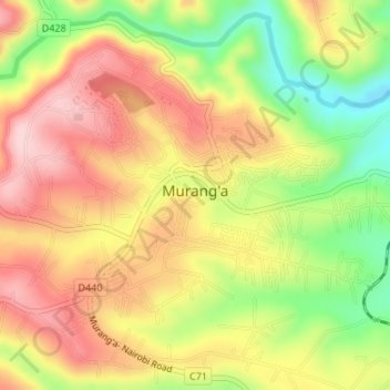 Mapa topográfico Murang'a, altitude, relevo