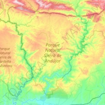 Mapa topográfico Parque Natural Sierra de Andújar, altitude, relevo