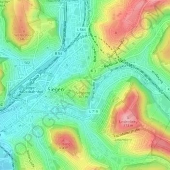 Mapa topográfico Oberes Schloss, altitude, relevo