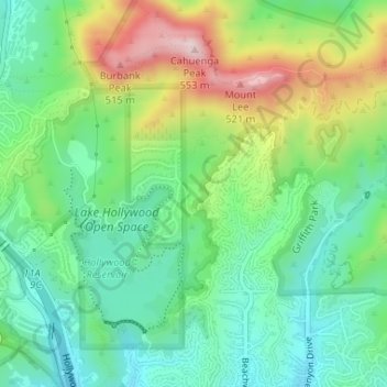 Mapa topográfico Lake Hollywood Park, altitude, relevo