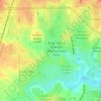 Mapa topográfico Mary Moore Searight zMetropolitan Park, altitude, relevo