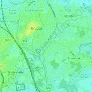 Mapa topográfico Gent-Brugge, altitude, relevo