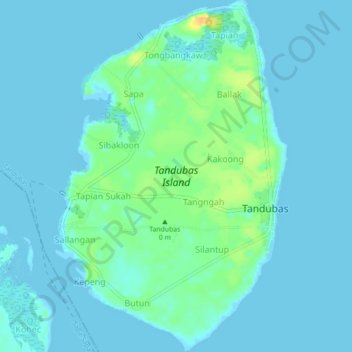 Mapa topográfico Tandubas Island, altitude, relevo