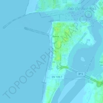 Mapa topográfico Praia da Barra, altitude, relevo