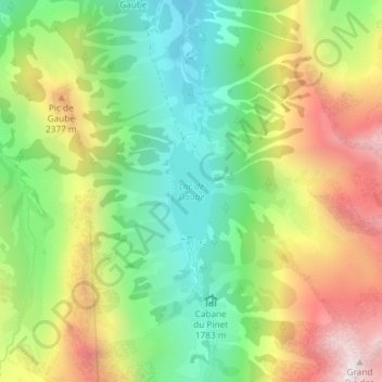 Mapa topográfico Lac de Gaube, altitude, relevo