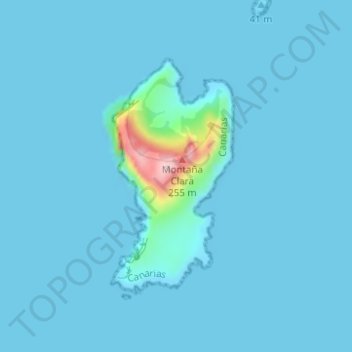 Mapa topográfico Isla de Montaña Clara, altitude, relevo