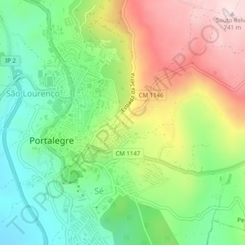 Mapa topográfico Castelo de Torrejão, altitude, relevo