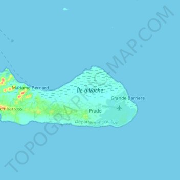Mapa topográfico Île-à-Vache, altitude, relevo