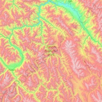 Mapa topográfico Hemis National Park, altitude, relevo