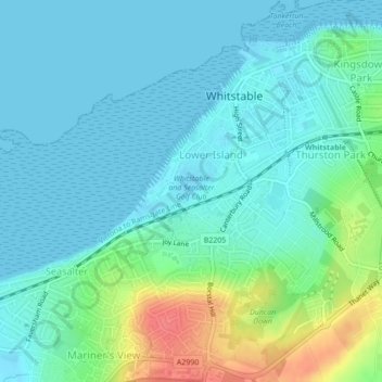 Mapa topográfico Whitstable and Seasalter Golf Club, altitude, relevo