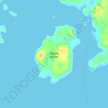Mapa topográfico Hupper Island, altitude, relevo