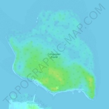 Mapa topográfico Cahayagan Island, altitude, relevo
