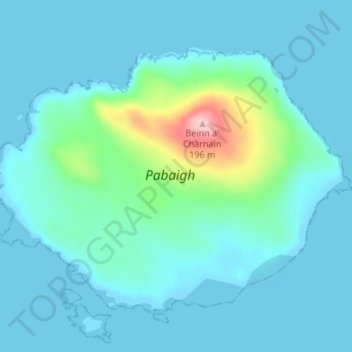 Mapa topográfico Pabaigh, altitude, relevo