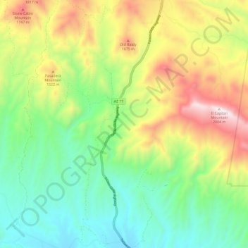 Mapa topográfico El Capitan Canyon, altitude, relevo
