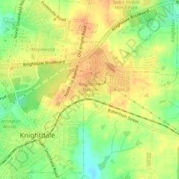 Mapa topográfico Knightdale Station Park, altitude, relevo