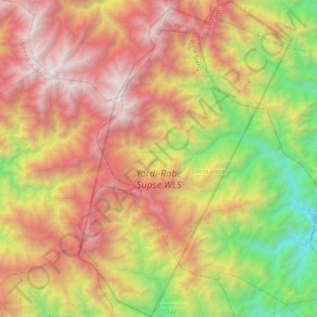 Mapa topográfico Yordi-Rabe Supse WLS, altitude, relevo
