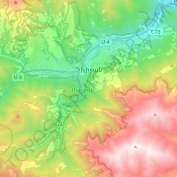 Mapa topográfico Դիլիջան, altitude, relevo
