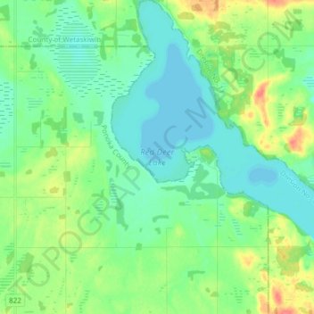 Mapa topográfico Red Deer Lake, altitude, relevo
